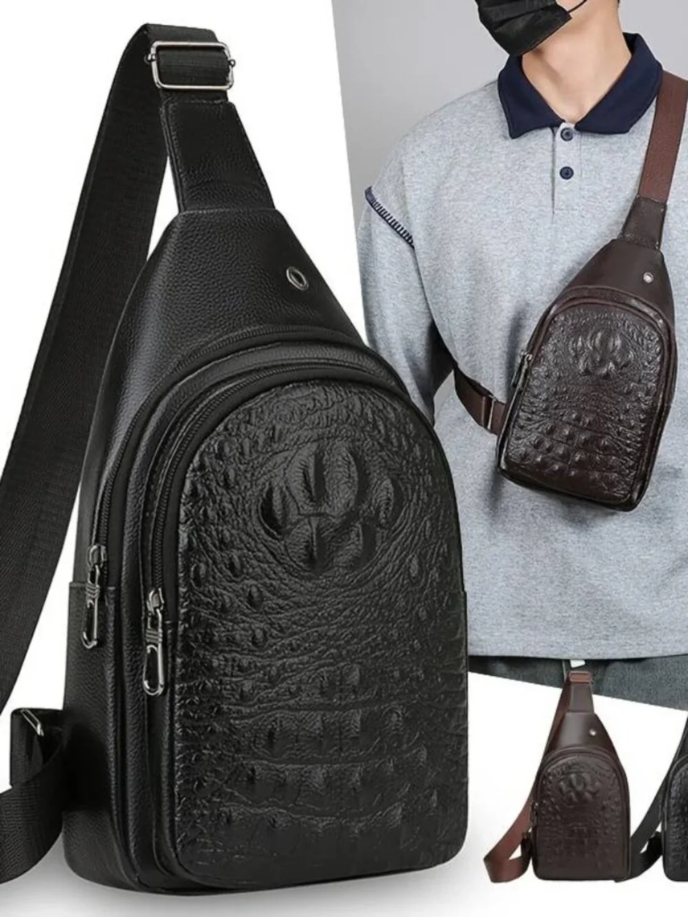 Crocodile Pattern Sling Bag Unisex Travel Backpack Adjustable Straps